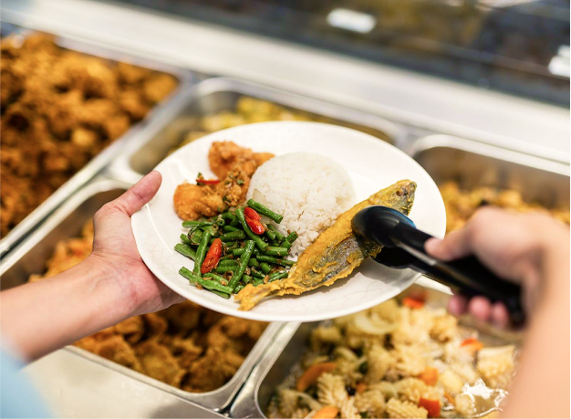 Staff lunch service at a self service cafeteria in Singapore