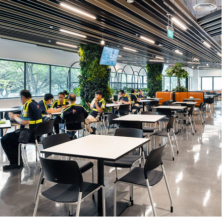 Staff cafeteria seating managed through corporate cafeteria management in Singapore